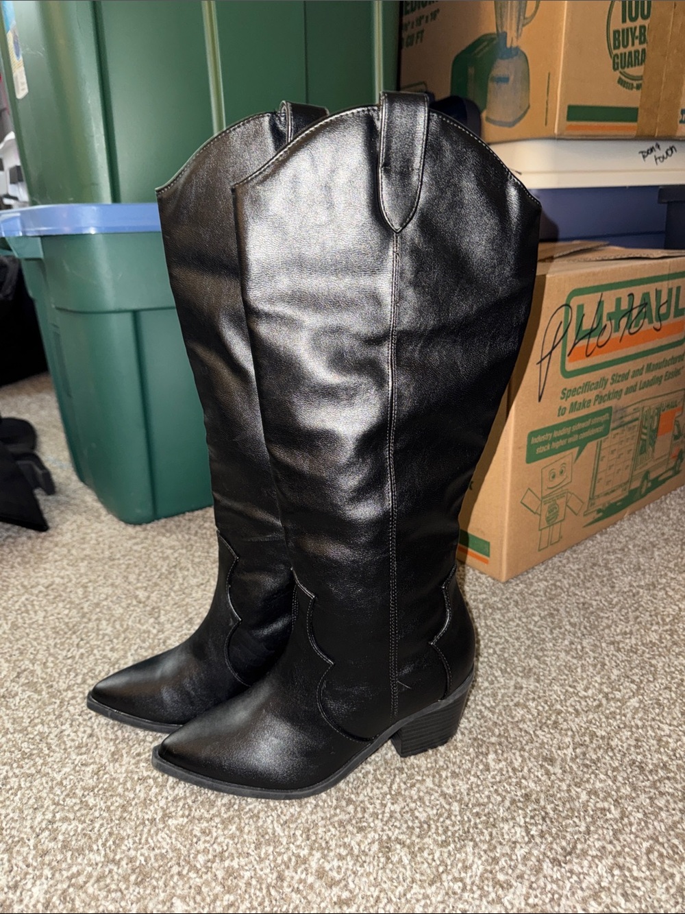 BAMBOO Black Pointed-Toe Western Knee-High Boots